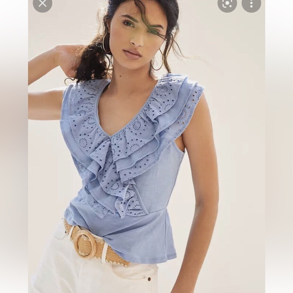 Anthropologie X Porridge Jodi Ruffle Eyelet Sleeveless Top - Picture 2 of 6